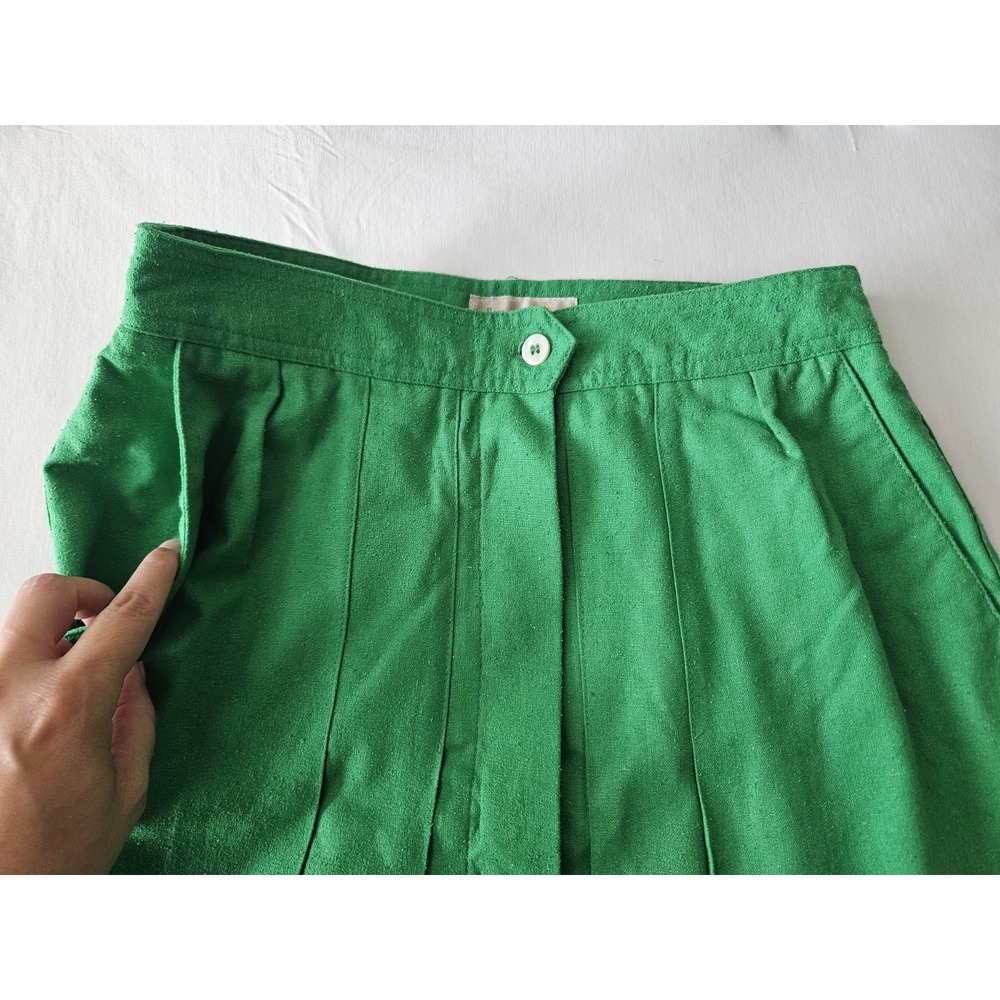 Vtg Liz Claiborne Kelly Green Pleated Hidden Button Silk Midi Skirt 12 - Picture 6 of 16